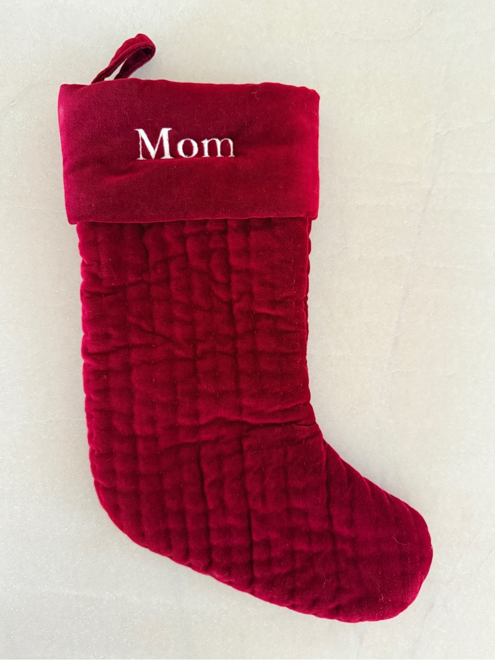Pottery Barn Channel Quilted Velvet Christmas Stocking Red Mom Personalized